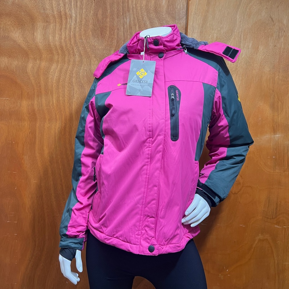 GEMYSE Mountain Waterproof Ski Pink Jacket Windproof Snow Coat with Hood Size S